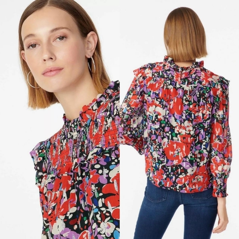 J. CREW Smocked popover Floral Blouse Size Small EUC - Picture 3 of 16